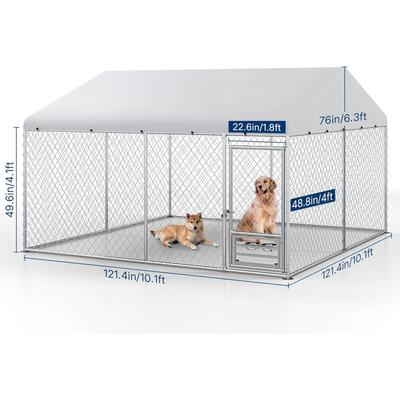 Show full view: Yafylly Outdoor Dog Kennel, Silver, Large: 121.4 x 121.4 x 76-in slide 2 of 7