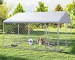 Yafylly Outdoor Dog Kennel, Silver, Large: 121.4 x 121.4 x 76-in