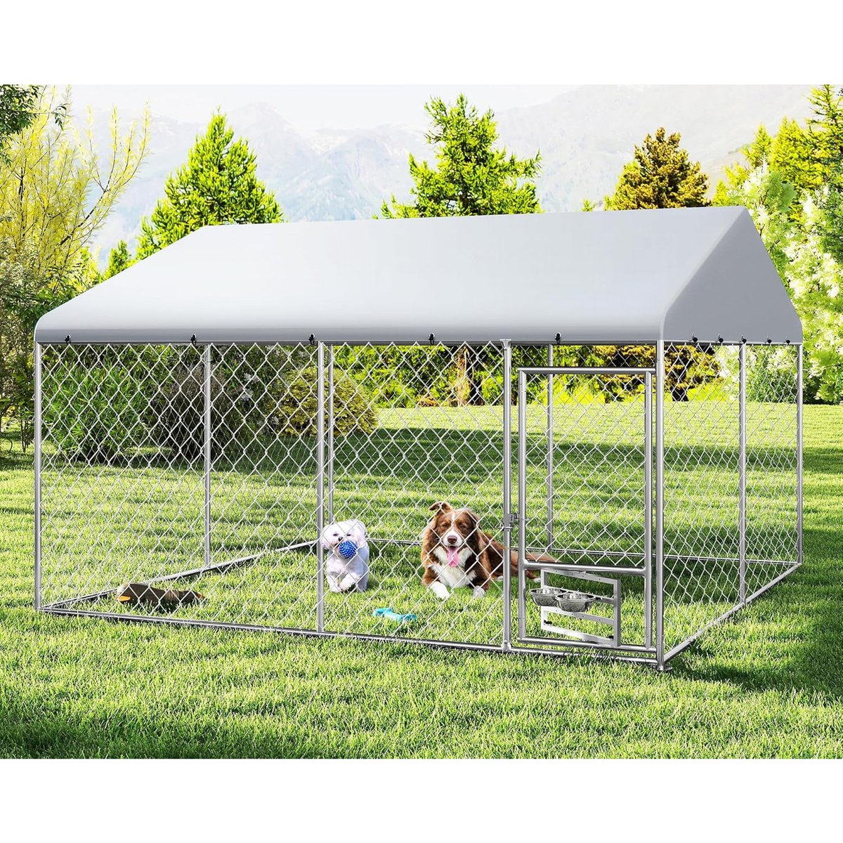 Yafylly Outdoor Dog Kennel, Silver, Large: 121.4 x 121.4 x 76-in