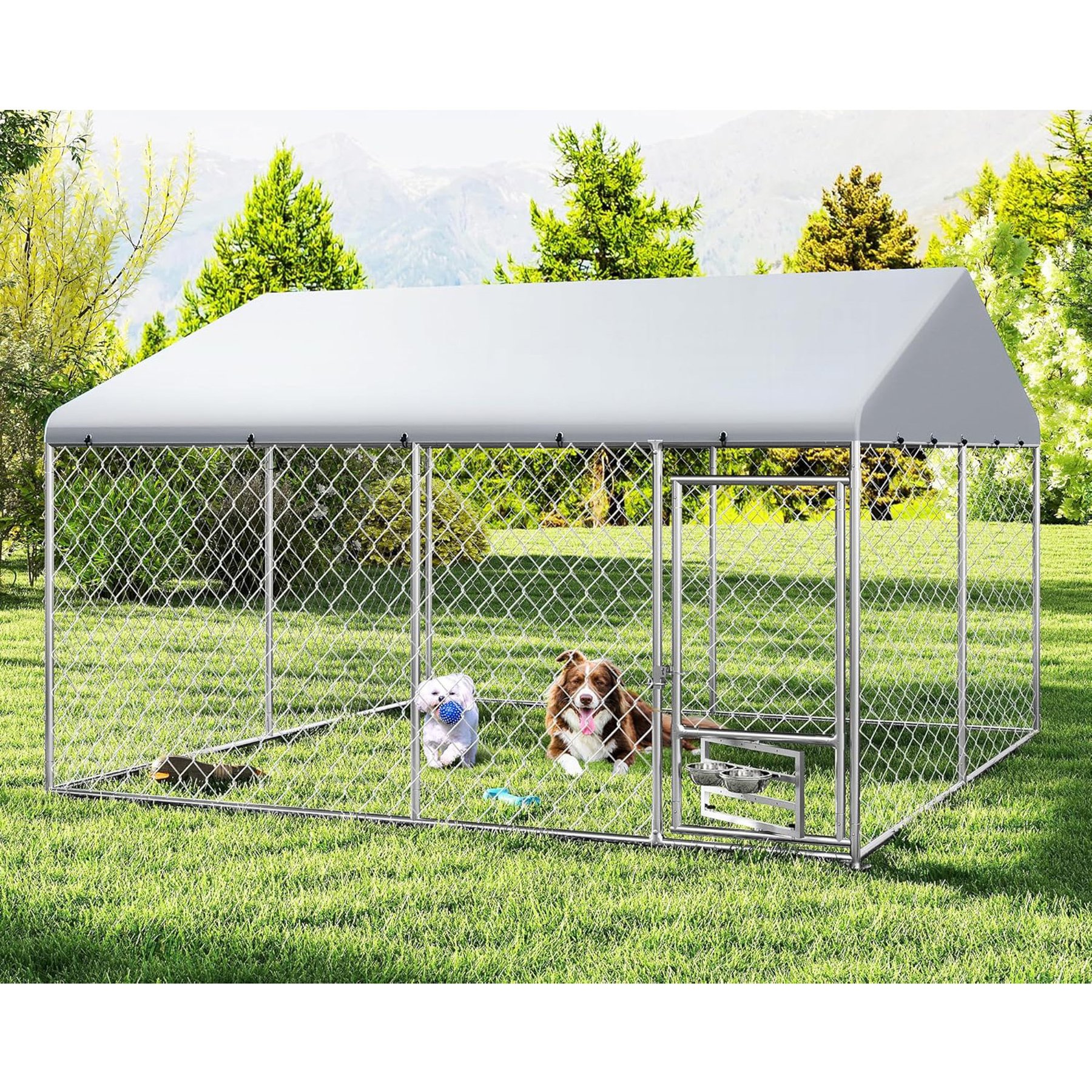 Yafylly Outdoor Dog Kennel, Silver, Large: 121.4 x 121.4 x 76-in