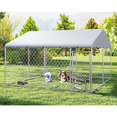 Yafylly Yafylly Outdoor Dog Kennel, Silver, Large: 121.4 x 121.4 x 76-in