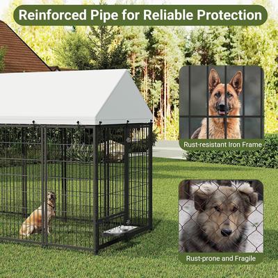 Show full view: Yafylly Outdoor Roof Dog Kennel with 2 Rotating Feeder Bowl, Black, Large slide 6 of 7