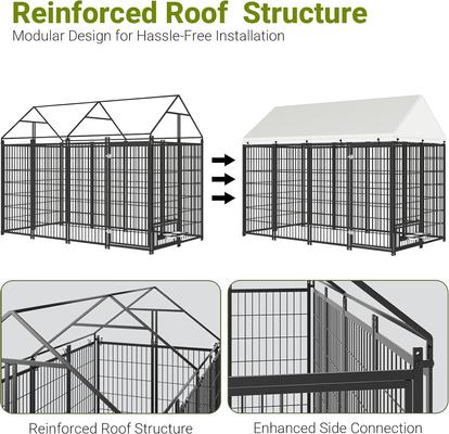 Show full view: Yafylly Outdoor Roof Dog Kennel with 2 Rotating Feeder Bowl, Black, Large slide 5 of 7