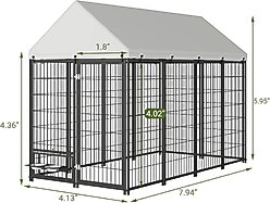 Yafylly Outdoor Roof Dog Kennel with 2 Rotating Feeder Bowl, Black, Large slide 2 of 7