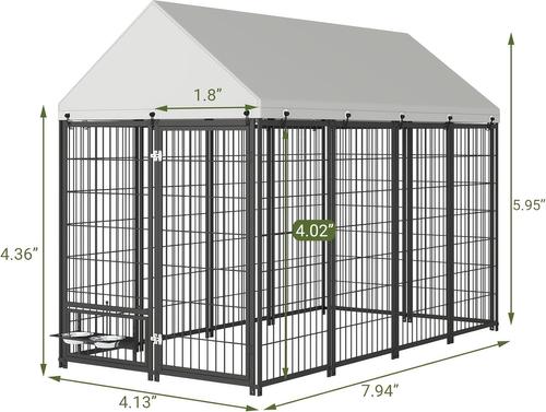 Show full view: Yafylly Outdoor Roof Dog Kennel with 2 Rotating Feeder Bowl, Black, Large slide 2 of 7