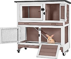 Aivituvin AIR77 Outdoor & Indoor Wheeled Bunny & Rabbit Hutch, Brown, 36-L