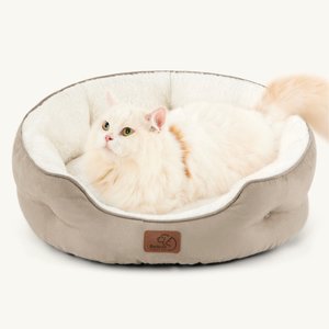 Bedsure Round Bolster Anti-Slip Puppy & Kitten Bed with Washable Pillow Cushion, Camel, Small