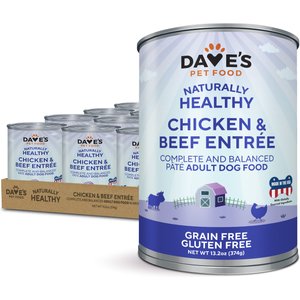 Dave's Pet Food Naturally Healthy Chicken & Beef Entree Pate Canned Wet Dog Food, 13.2-oz, case of 12