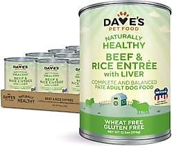 Dave's Pet Food Naturally Healthy Beef & Rice Recipe Pate Canned Wet Dog Food, 13.2-oz can, case of 12