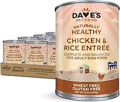 Dave's Pet Food Naturally Healthy Chicken & Rice Recipe Pate Canned Wet Dog Food, 13.2-oz can, case of 12