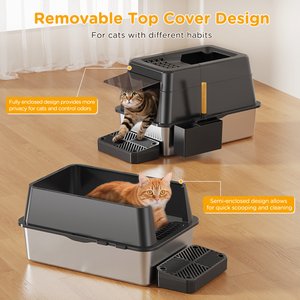 Mutrelenx Stainless Steel Modular Design Covered High Sided Non-Sticky Cat Litter Box with Lid, 10-lb box, Black