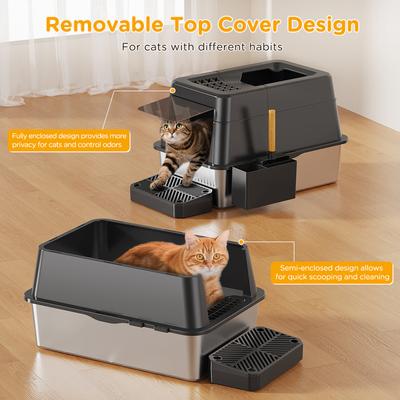 Show full view: Mutrelenx Stainless Steel Modular Design Covered High Sided Non-Sticky Cat Litter Box with Lid, 10-lb box, Black slide 5 of 12