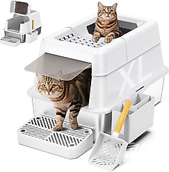 Mutrelenx Stainless Steel Modular Design Covered High Sided Non-Sticky Cat Litter Box with Lid, 10-lb box, White