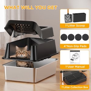 Mutrelenx Stainless Steel Modular Design Covered High Sided Non-Sticky Cat Litter Box with Lid, 10-lb box, Black
