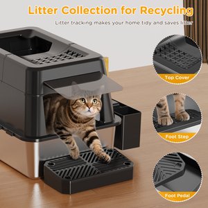 Mutrelenx Stainless Steel Modular Design Covered High Sided Non-Sticky Cat Litter Box with Lid, 10-lb box, Black