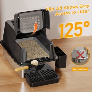 Mutrelenx Stainless Steel Modular Design Covered High Sided Non-Sticky Cat Litter Box with Lid, 10-lb box, Black