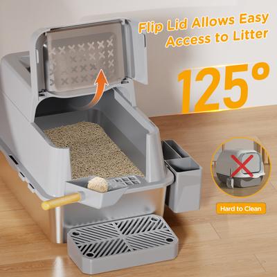 Show full view: Mutrelenx Stainless Steel Modular Design Covered High Sided Non-Sticky Cat Litter Box with Lid, 10-lb box, Gray slide 5 of 11