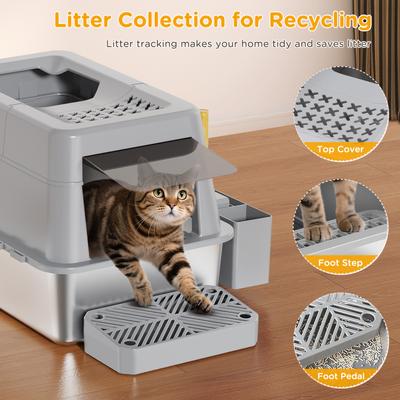 Show full view: Mutrelenx Stainless Steel Modular Design Covered High Sided Non-Sticky Cat Litter Box with Lid, 10-lb box, Gray slide 6 of 11