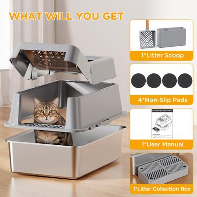 Show full view: Mutrelenx Stainless Steel Modular Design Covered High Sided Non-Sticky Cat Litter Box with Lid, 10-lb box, Gray slide 8 of 11