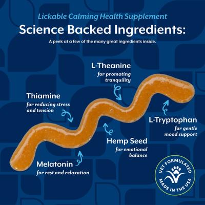 Show full view: NaturVet Calming Peanut Butter Flavor Lickable Supplement for Dogs, 6.4-fl oz bottle slide 6 of 9