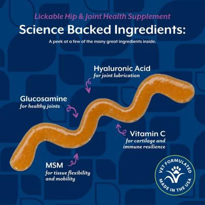 Show full view: NaturVet Hip & Joint Peanut Butter Flavor Lickable Supplement for Dogs, 6.4-fl oz bottle slide 6 of 9