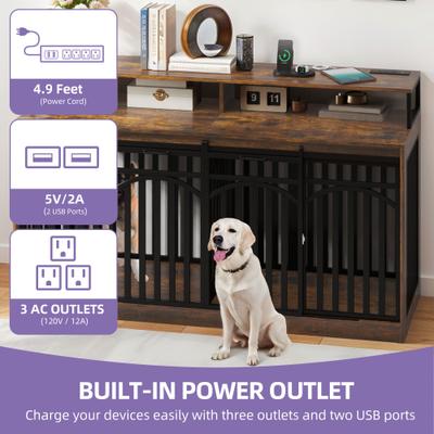 Show full view: Wooflex Dog Crate Furniture with Large Metal Kennel, Rustic Brown, X-Large slide 5 of 9