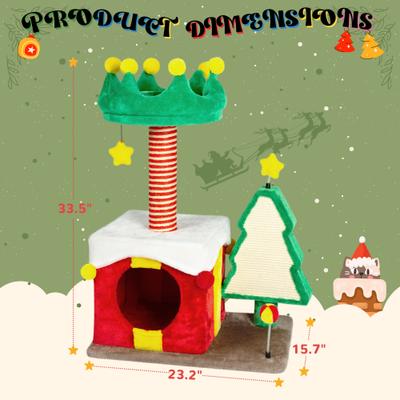 Show full view: KAMABOKO Christmas 33.5-in Multi-Level Cat Tree with Condos, Green slide 2 of 8