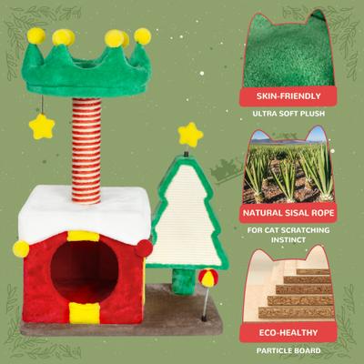 Show full view: KAMABOKO Christmas 33.5-in Multi-Level Cat Tree with Condos, Green slide 3 of 8