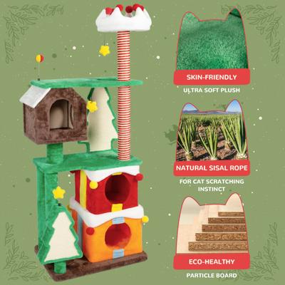 Show full view: KAMABOKO Christmas 68.9-in Multi-Level Cat Tree with Condos, Green slide 3 of 8