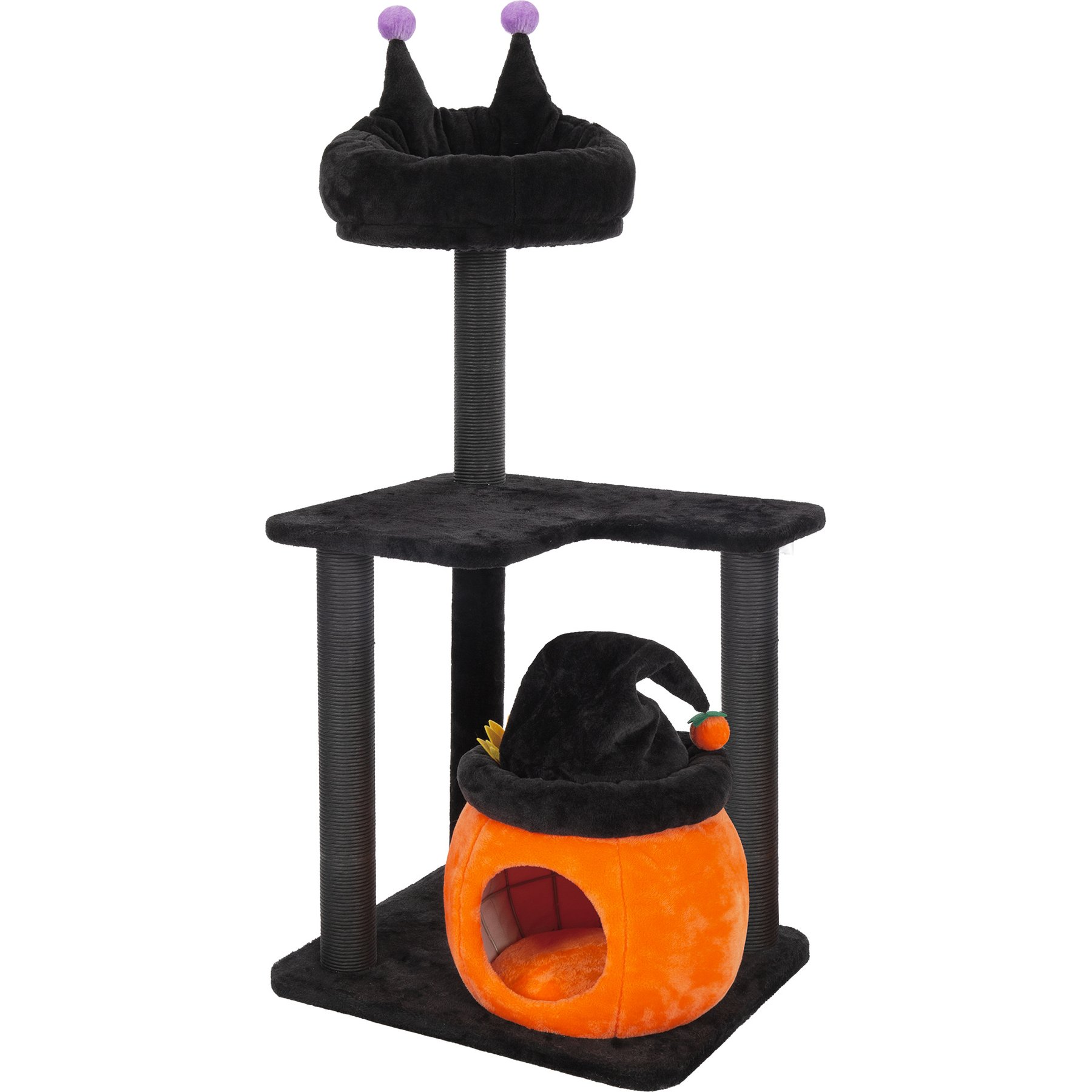 KAMABOKO Gothic 44.8-in Indoor Cat Tree with Large Condo, Black