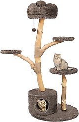 KAMABOKO Solid Wood Cat Tree with Cloud Luxury Condo, Brown