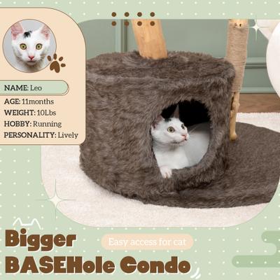 Show full view: KAMABOKO Solid Wood Cat Tree with Cloud Luxury Condo, Brown slide 5 of 7