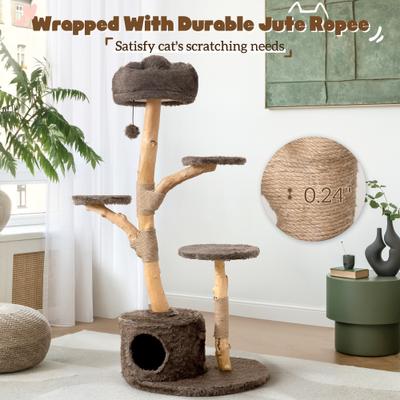 Show full view: KAMABOKO Solid Wood Cat Tree with Cloud Luxury Condo, Brown slide 4 of 7