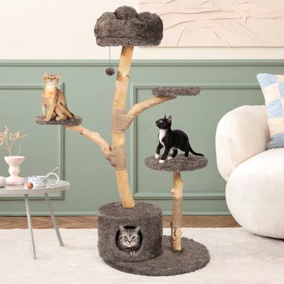 Show full view: KAMABOKO Solid Wood Cat Tree with Cloud Luxury Condo, Brown slide 7 of 7