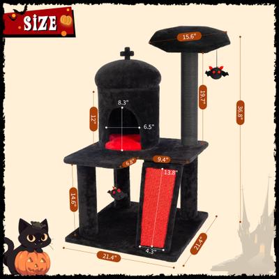 Show full view: KAMABOKO Gothic 36.4-in Indoor Cat Tree with Large Condo, Black slide 3 of 7