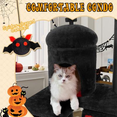 Show full view: KAMABOKO Gothic 36.4-in Indoor Cat Tree with Large Condo, Black slide 4 of 7