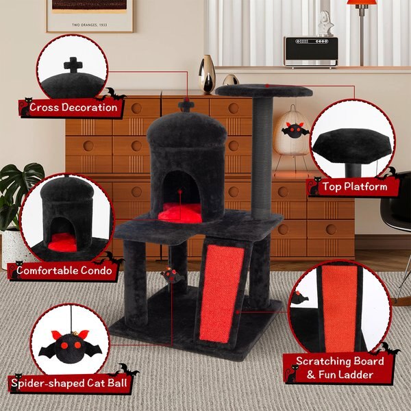 KAMABOKO Gothic 44.8-in Indoor Cat Tree with Large Condo, Black