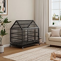 Zeus & Ruta Folding Metal Furniture Style Dog Crate with Wheels, Black, 48 inch slide 2 of 6