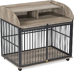 Zeus & Ruta Storage Furniture Style Dog Crate with Lockable Wheels, Gray, 44 inch