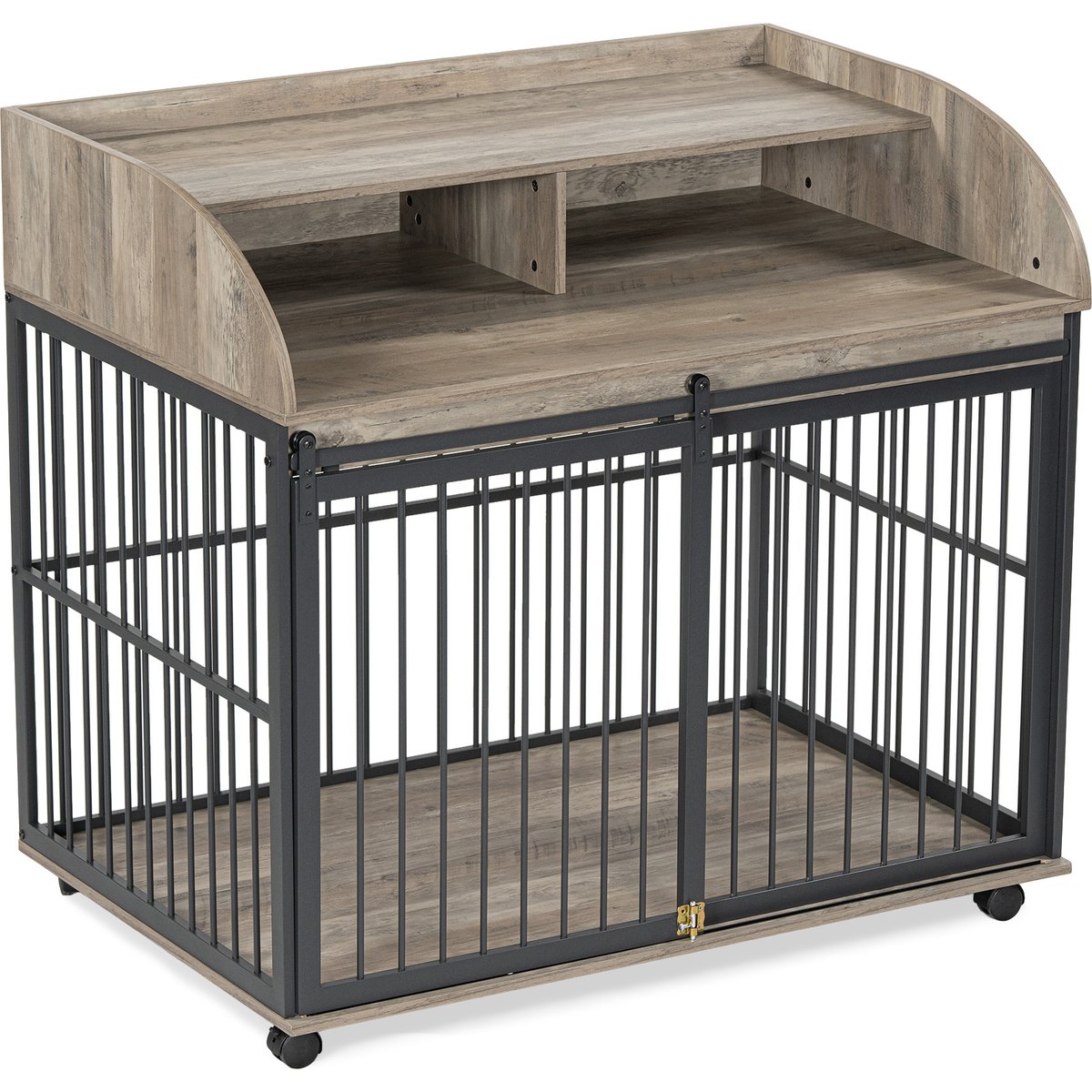 Zeus & Ruta Storage Furniture Style Dog Crate with Lockable Wheels, Gray, 44 inch
