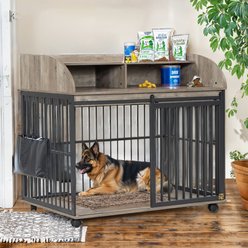 Zeus & Ruta Storage Furniture Style Dog Crate with Lockable Wheels, Gray, 44 inch slide 2 of 6