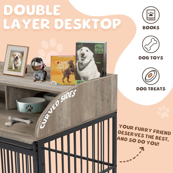 Show full view: Zeus & Ruta Storage Furniture Style Dog Crate with Lockable Wheels, Gray, 44 inch slide 4 of 6