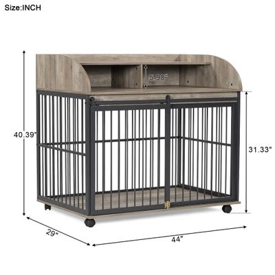 Show full view: Zeus & Ruta Storage Furniture Style Dog Crate with Lockable Wheels, Gray, 44 inch slide 6 of 6