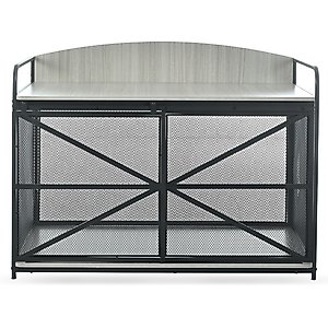 Zeus & Ruta Farmhouse Metal Furniture Style Dog Crate, Gray, 42.8 inch