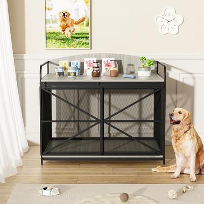 Show full view: Zeus & Ruta Farmhouse Metal Furniture Style Dog Crate, Gray, 42.8 inch slide 3 of 5