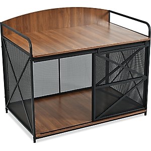 Zeus & Ruta Farmhouse Metal Furniture Style Dog Crate, Brown, 42.8 inch