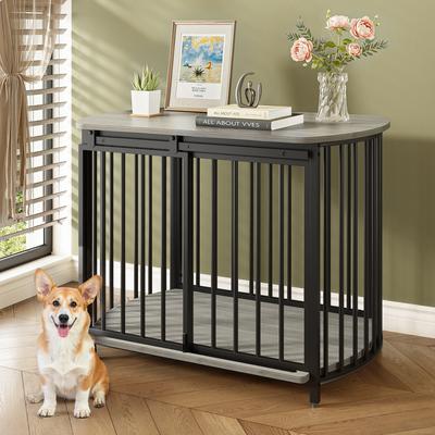 Show full view: Zeus & Ruta Metal Furniture Style Dog Crate, Gray, 31.5 inch slide 2 of 6