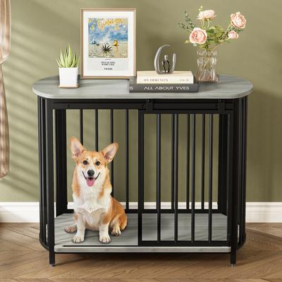 Show full view: Zeus & Ruta Metal Furniture Style Dog Crate, Gray, 31.5 inch slide 4 of 6