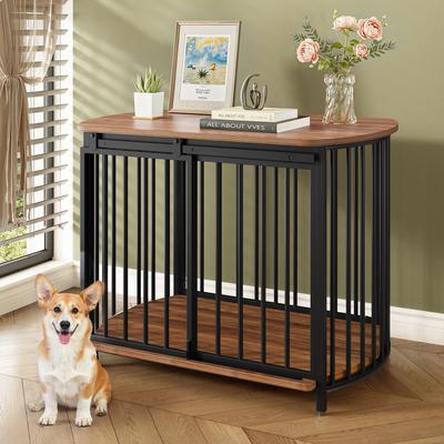 Show full view: Zeus & Ruta Metal Furniture Style Dog Crate, Brown, 31.5 inch slide 2 of 6