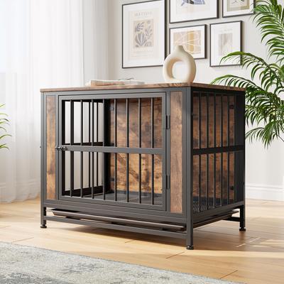 Show full view: Zeus & Ruta 2 Sliding Door Furniture Style Dog Crate, Rustic Brown, 32.8 inch slide 2 of 7